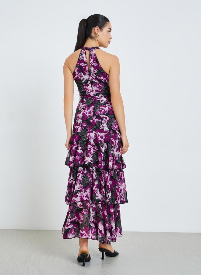 ستايلي فستان طويل بطبقات وطبعة أزهار للنساء - Image 5